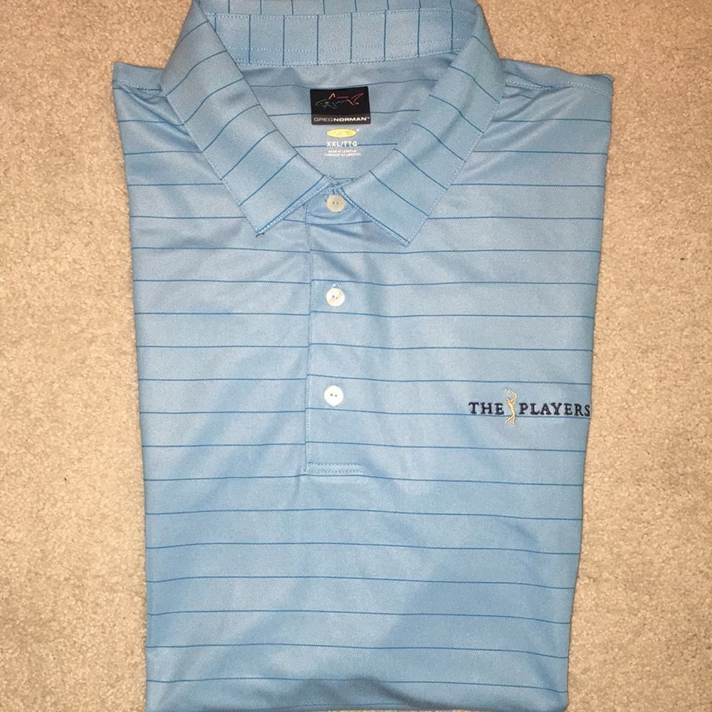 Blue stripe Greg Norman Shark play Dry golf polo shirt XXL mens